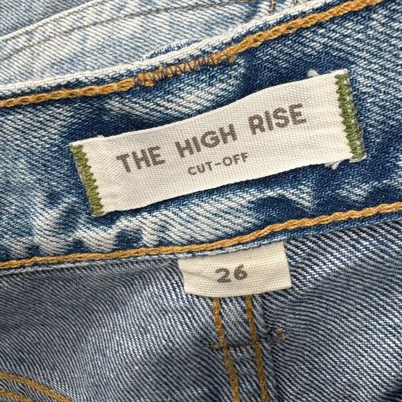 AE77 Distressed High Rise Denim Shorts Women’s Size 26 Frayed Hem Light Wash - Picture 9 of 12